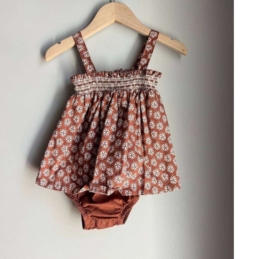 Carters Smocked Bloomer Romper Boho Scandi Baby Minimalis Euro Summer 18M